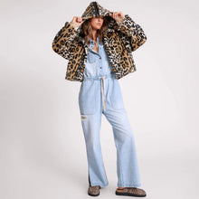 Load image into Gallery viewer, OT FAUX LEOPARD SPLIT HOOD JACKET
