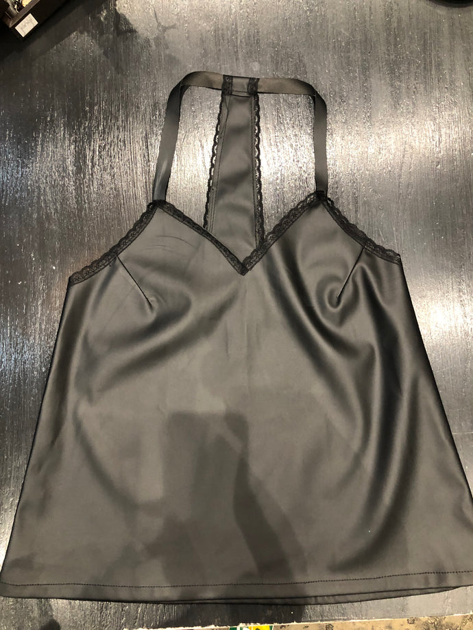 Pleather Lace T-back Cami