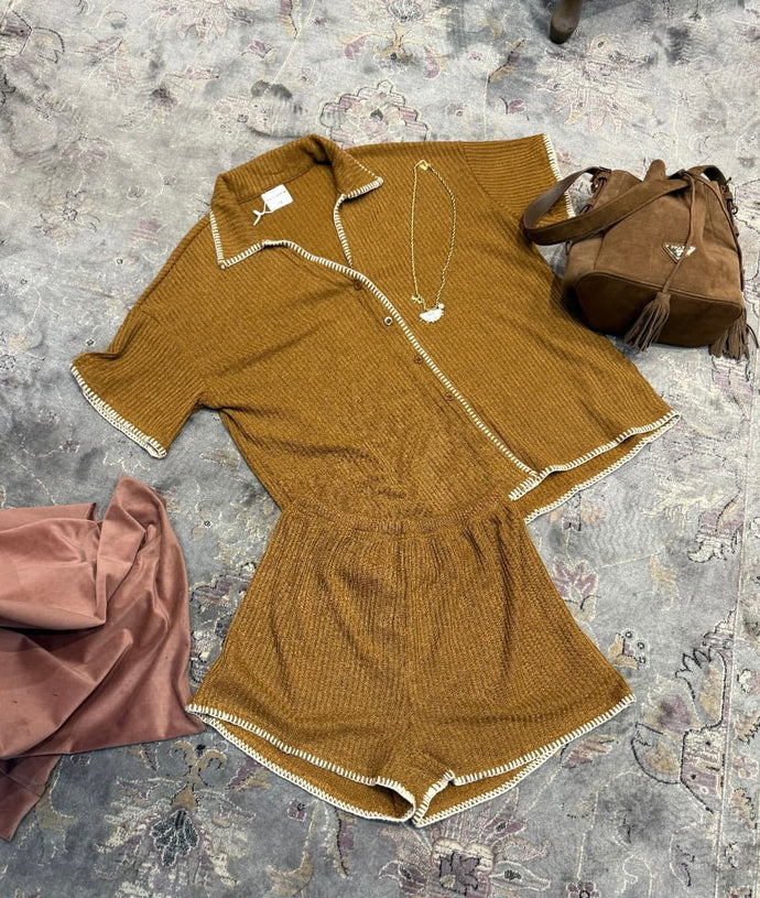 By Frankie Brown/Beige Embroidered Short Set