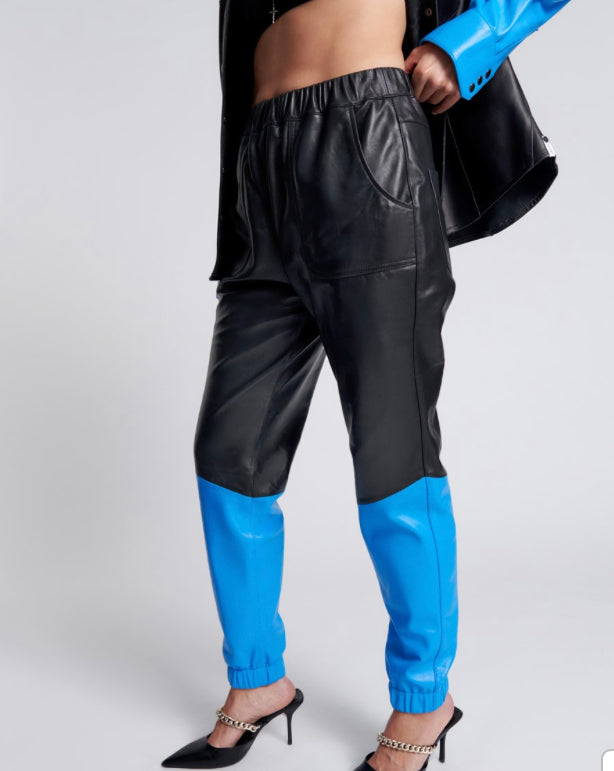 Blk/Blu Leather Track Pants